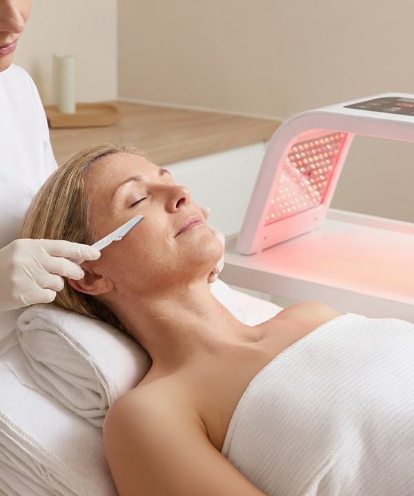 Dermaplaning & LED Light Therapy process